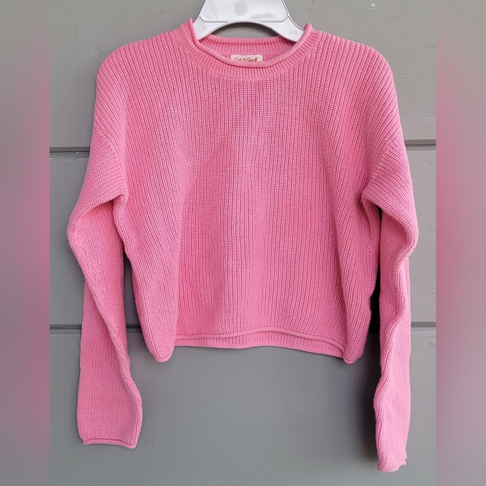 Cat & Jack Pink Crew Neck Sweater Ribbed Knit Cozy